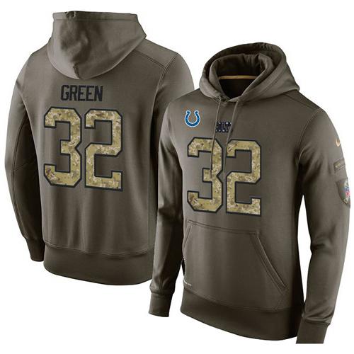 NFL Men's Nike Indianapolis Colts #32 T.J. Green Stitched Green Olive Salute To Service KO Performance Hoodie